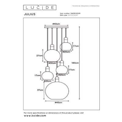 Lampa wisząca JULIUS 34438/05/65 Lucide